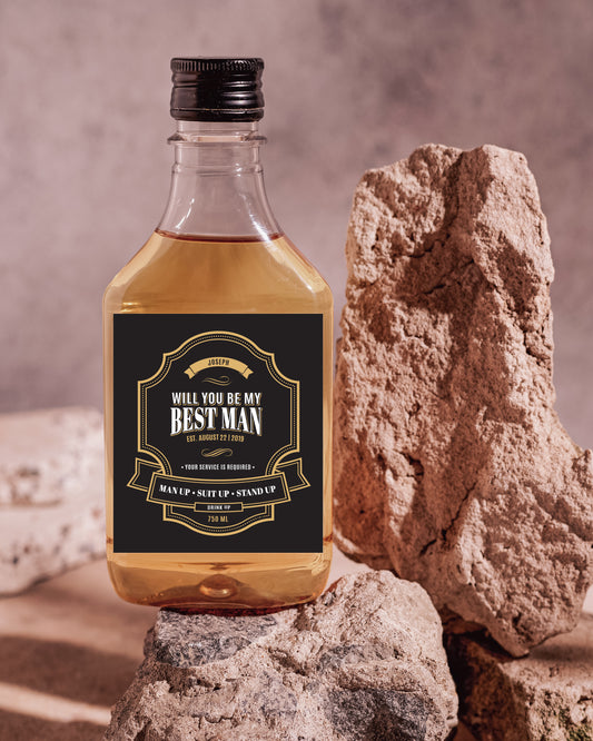 Will You Be My Groomsman / Best Man Liquor Labels | Black & Gold