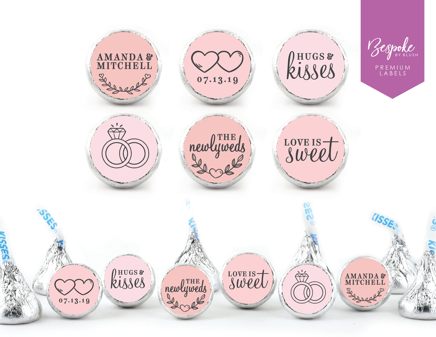 108 Personalized Hershey’s Kisses Stickers | Blush Wedding