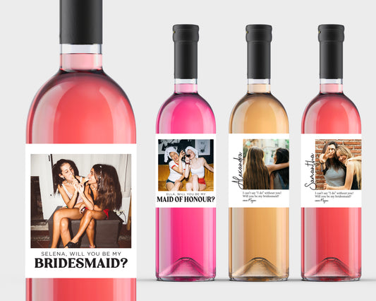 Photo Bridesmaid Proposal Wine Label | TWO Design Options