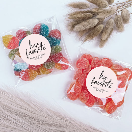 His & Her Favourite/Favorite | Favour Labels + Bags (40+ Colour Options)