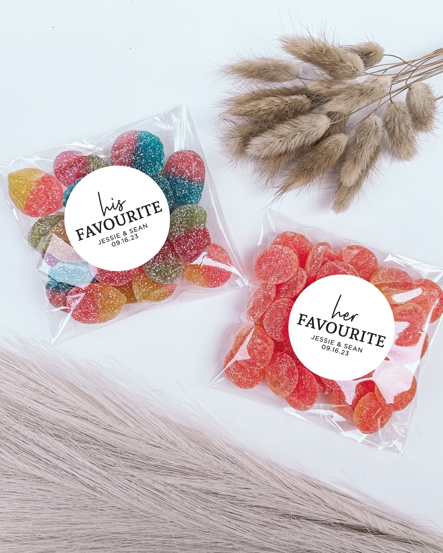 His & Her Favourite/Favorite | Favour Labels + Bags