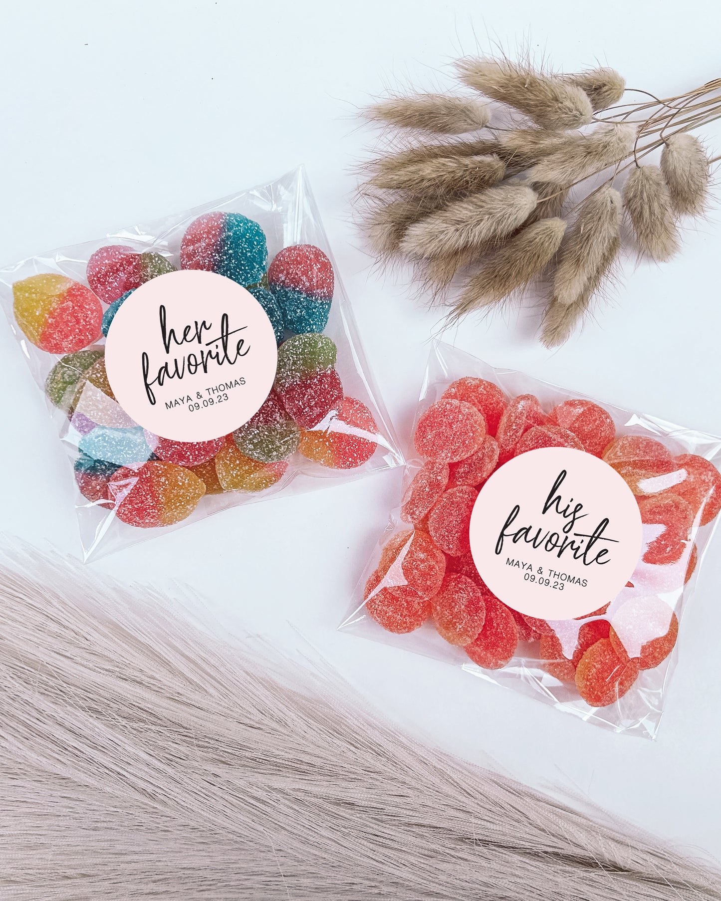 His & Her Favourite/Favorite | Favour Labels + Bags (40+ Colour Options)