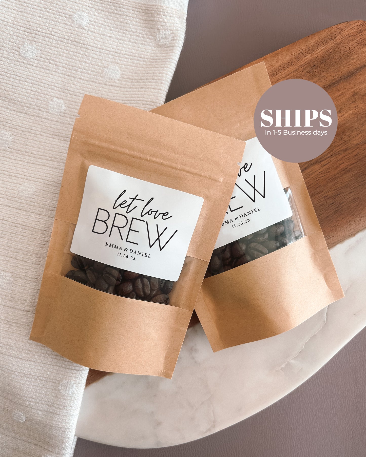 Let Love Brew Coffee/Tea Wedding Favour Bags